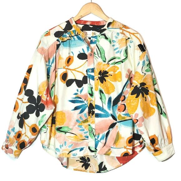 Anthropologie Floral Button Down Shirt Relaxed Fit Long Sleeve Tropical Boho S - Picture 2 of 16